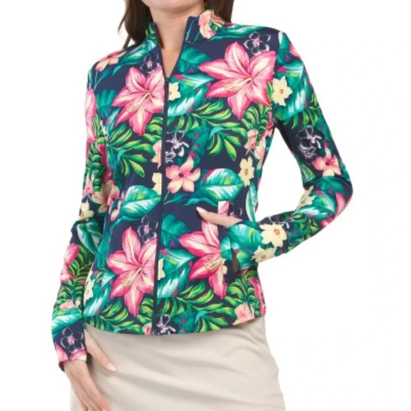 Tommy Bahama- Floral Long Sleeve Zip-up UPF 50 size Small - Picture 3 of 6
